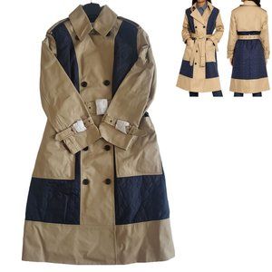 Coach Quilted Belted Trench Coat SZ S Khaki Navy